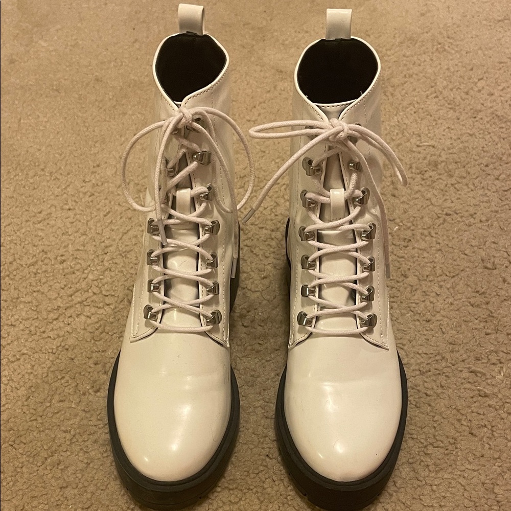 Forever 21 White Lace Up Boots